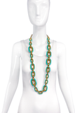 Missoni Turquoise and Brass Oversized Chain Link Diamond Pave Pendent Necklace