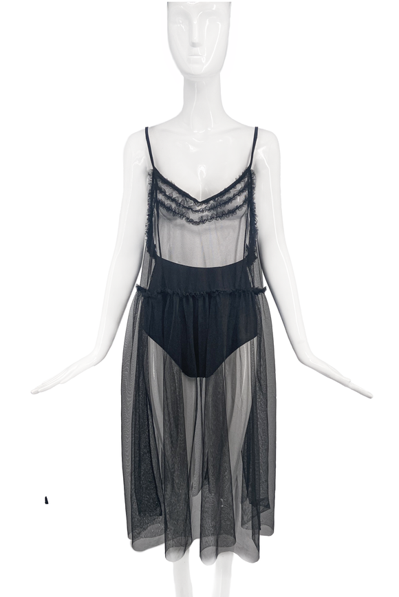 Vintage Black Tulle Mesh Ruffle Slip Dress Molly Goddard Style