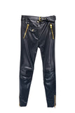 Moschino Black Leather Pants Heavy Gold Zipper Details