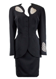 Thierry Mugler Black Suit with Cut-Out Details and Netting - BOUTIQUE PURCHASE PRICE