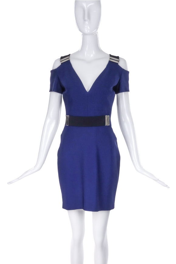 Mugler Navy Blue Mini Dress with Silver Hard Ware Details