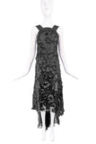 Nina Ricci Black Floral Cut Out Fishnet Crystal Beading Chiffon Train Gown Dress Spring 2015 Runway