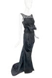 Nina Ricci Black Lace Trim Couture Bow Hourglass Fishtail Train Gown Dress