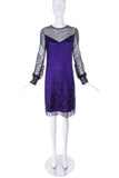 Nina Ricci Multi-Pattern Floral Lace Black Dress with Purple Slip and Pale Blue Inlay