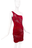 Nina Ricci Red One Shoulder Mini Dress with Crystal Embellishment FW2009