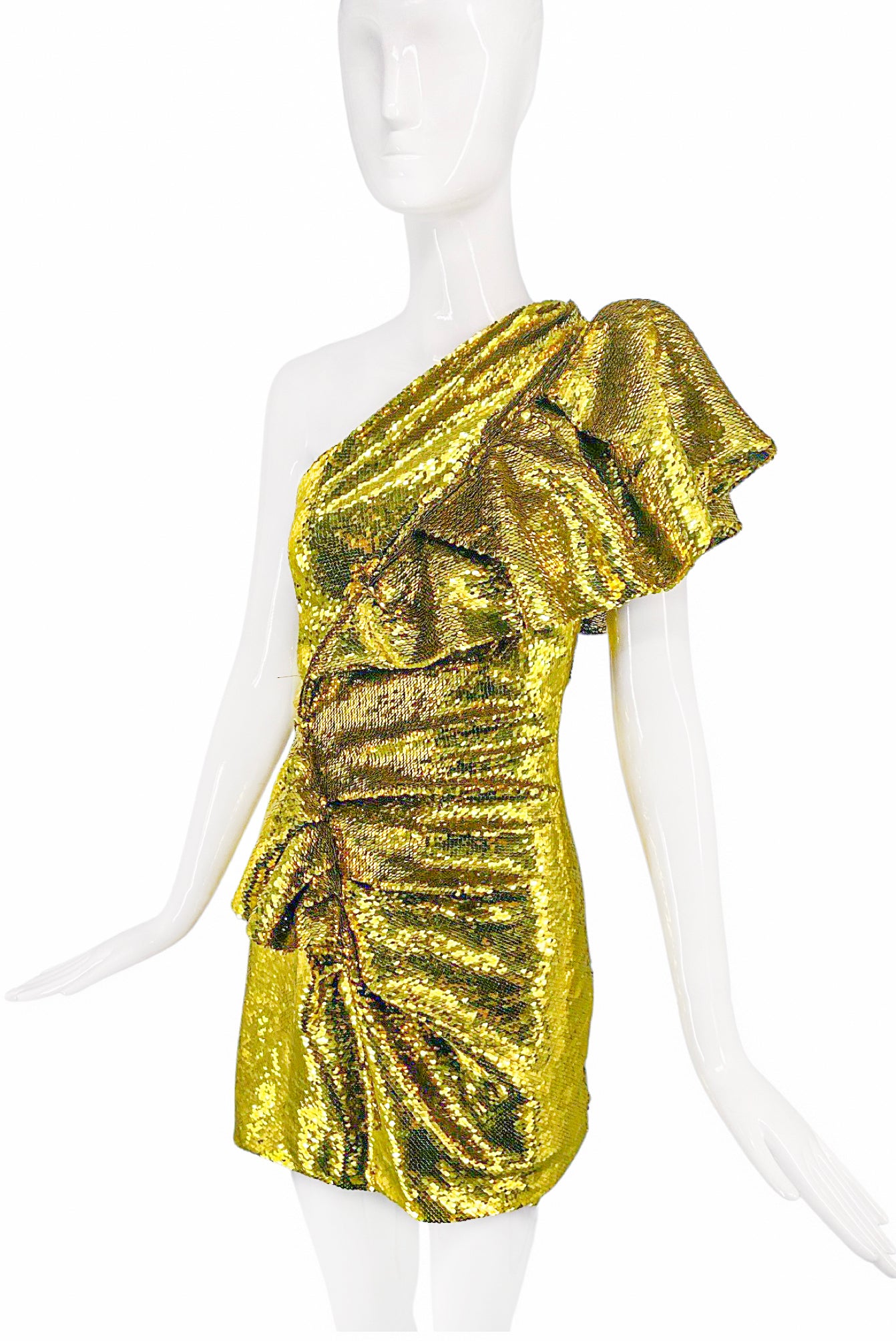 Alexandre Vauthier Lime Green Gold Sequin One Shoulder Ruffle Dress PaumLosAngeles Alexandre Vauthier Lime Green Gold Sequin One Shoulder Ruffle Dress PaumLosAngeles