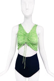 Paloma Wool Barcelona Green Swirl Print Crop Top with Front Gathering