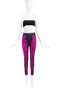 Phi Fuchsia Pink Leggings with Black Lace and Sheer Inserts