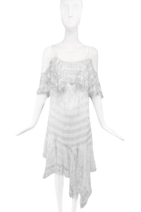 Philosophy di Lorenzo Serafini White Satin and Lace Drop Waist Slip Dress with Off-Shoulder Sleeves