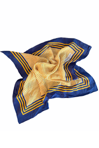 Yves Saint Laurent Yellow and Navy Blue Stripe Pattern Silk Scarf