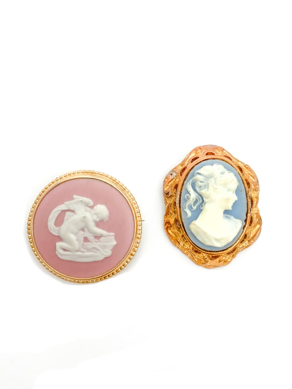 Vintage Pink Pale Blue Porcelain Cameo Broach