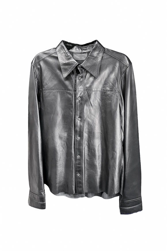 Prada Black Leather Button Down Shirt