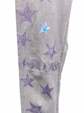 Prada Grey Denim Pants with Iridescent Sparkle Star and Logo Details