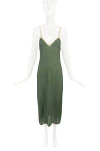 Prada Green Slip Dress with Yellow Trim Straps #