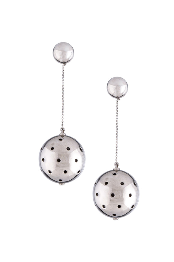 Prada Silver Chrome Sputnik 60's Perforated Ball Earrings
