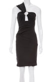 Preen Black Bodycon One Shoulder Stretch Dress with Silver Ring