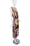 Emilio Pucci Multi Color Print High Slit Sexy Kaftan Dress with Rhinestones