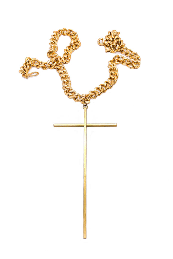 Vintage Punk Royale Couture Oversize Cross Necklace on a Large Gold Link Chain - matching Earrings