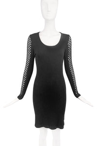 Roberto Cavalli Black Fishnet Sleeve Body Con Stretch Dress