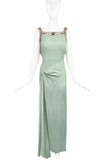 Roberto Cavalli Seafoam Green Mint Joan Crawford Gold Beaded Gown Dress