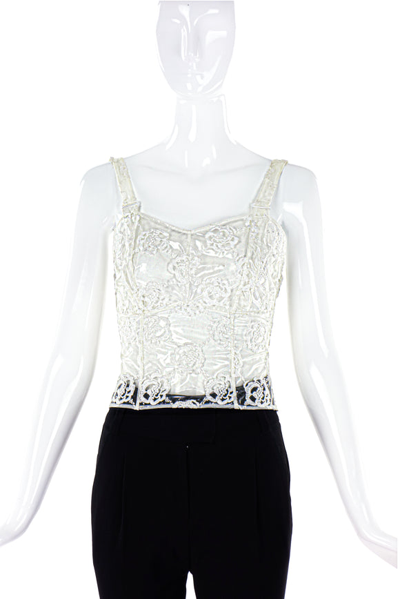 Simone Rocha Clear PVC Corset with White Rose Embroidery