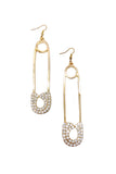 Vintage Gold Oversize Safety Pin Earrings with Crystal Details