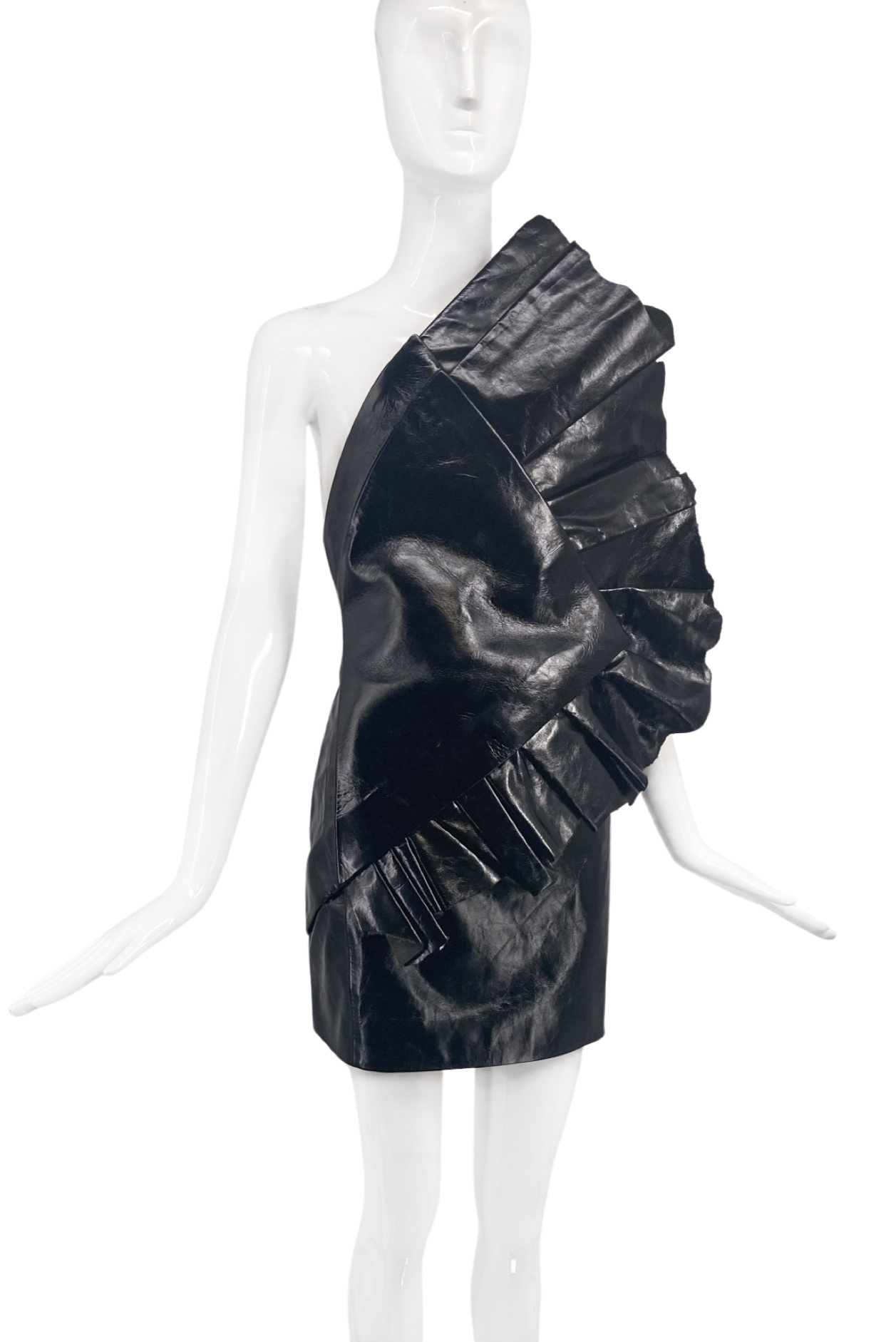 Saint Laurent by Anthony Vaccarello Black Patent Leather Pleated Ruffl –  PauméLosAngeles