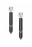 Saint Laurent Black Enamel Crystal Art Deco Extra Long Dangling Two Layered 4.5 Inch Earrings Resort 2022