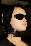 Yves Saint Laurent Black Patent Leather Crocodile Print Mod Style Cap Hood Fall 2007 Runway