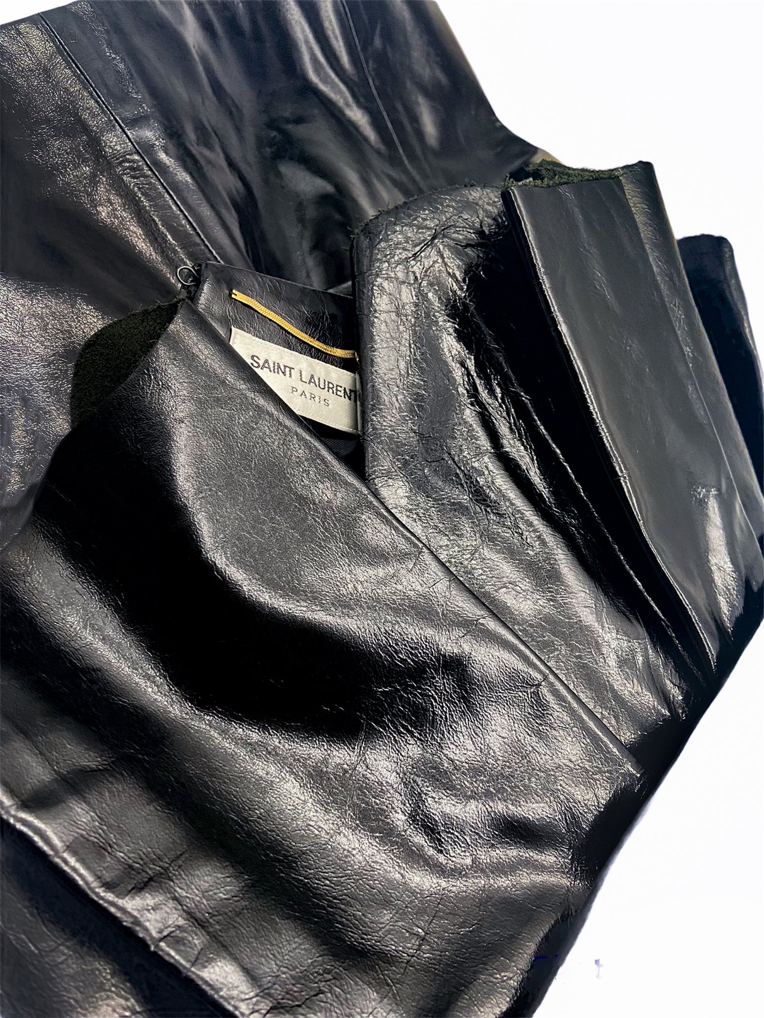 Saint Laurent by Anthony Vaccarello Black Patent Leather Pleated Ruffl PaumLosAngeles Saint Laurent by Anthony Vaccarello Black Patent Leather Pleated Ruffl PaumLosAngeles