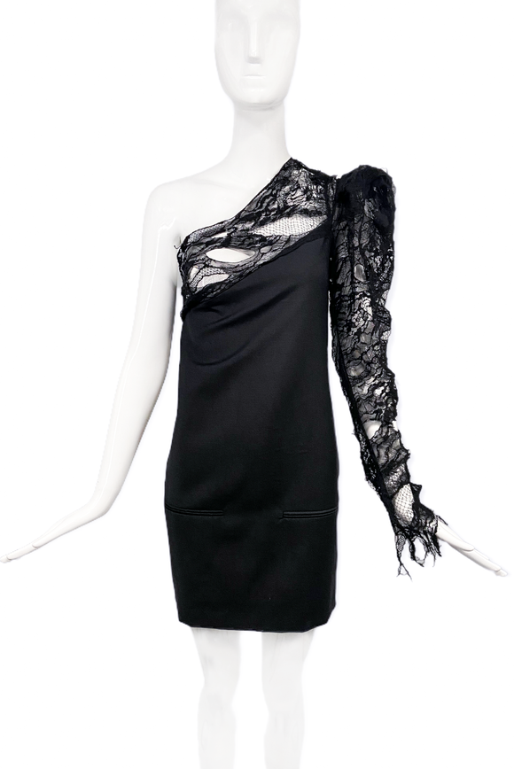 Saint Laurent by Anthony Vaccarello Black Lace One Shoulder Saint Laurent by Anthony Vaccarello Black Lace One Shoulder