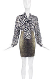 Saint Laurent Paris Gold Lurex Brocade Leopard Print Pencil Skirt SS2014 - BOUTIQUE PURCHASE PRICE