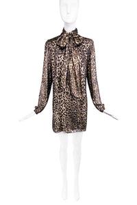 Saint Laurent Paris Gold Lurex Leopard Print Babydoll Dress Pre-Fall2020
