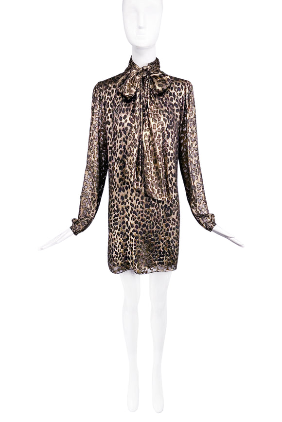 Saint Laurent Paris Gold Lurex Leopard Print Babydoll Dress Pre-Fall2020
