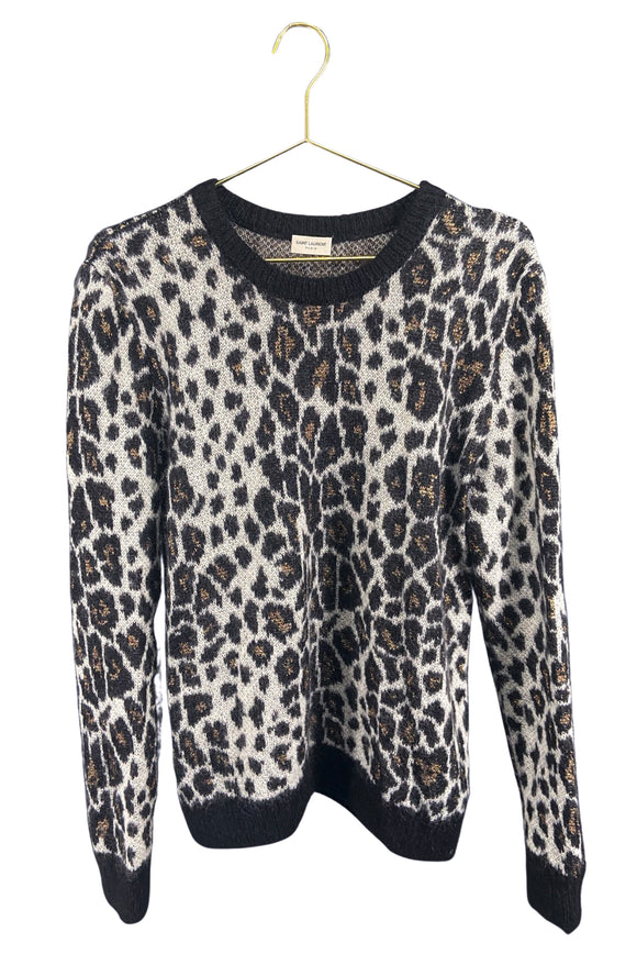 Saint Laurent Paris Black and Grey Leopard Print Sweater FW2015