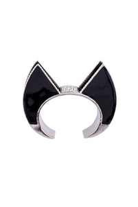 Saint Laurent Paris Black and Silver Geometric Art Deco Cuff Bracelet with Crystal Details
