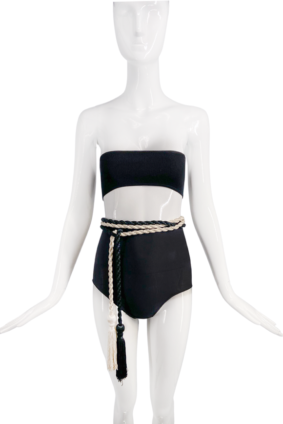 Yves Saint Laurent Black and White Rope Tassel Belt
