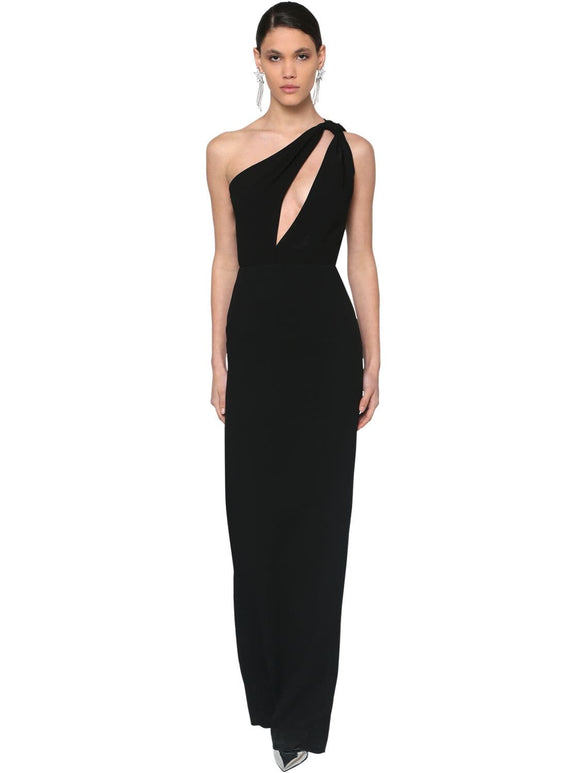 Saint Laurent Black One Shoulder Asymmetric Cut Out Gown Dress Spring 2019