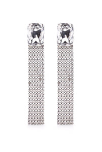 Saint Laurent Silver Crystal Fringe Extra Long Earrings Fall 2021