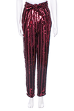 Sally Lapointe Red Striped Sequin High Waisted Belted Pants