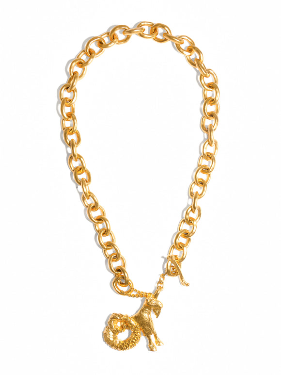 Schiaparelli Capricorn Gold Chain Necklace with Astrological Zodiac Charm