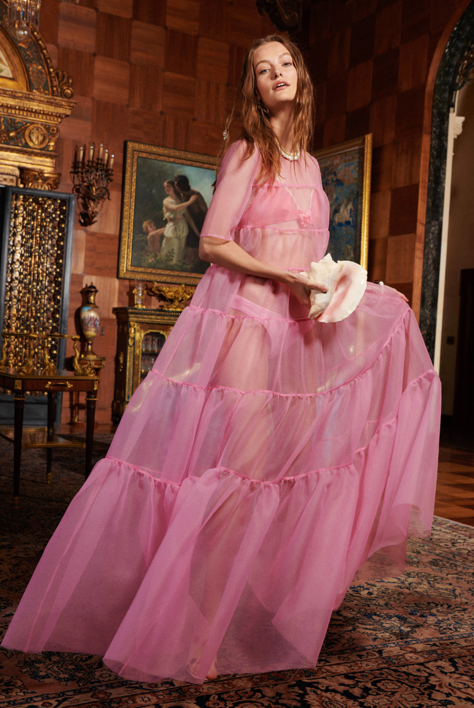 Staud Pale Pink Tiered Chiffon MuMu Gown with Matching Slip Dress PaumLosAngeles Staud Pale Pink Tiered Chiffon MuMu Gown with Matching Slip Dress PaumLosAngeles
