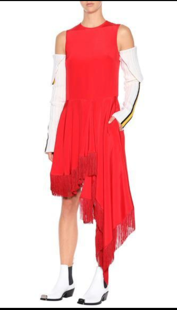 Calvin Klein 205W39NYC by Raf Simons Red Asymmetrical Dress with Fring PaumLosAngeles Calvin Klein 205W39NYC by Raf Simons Red Asymmetrical Dress with Fring PaumLosAngeles