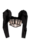 Rozie London Corset Black Sheer Nude Velvet and Taffeta Puff Sleeve Corset Top