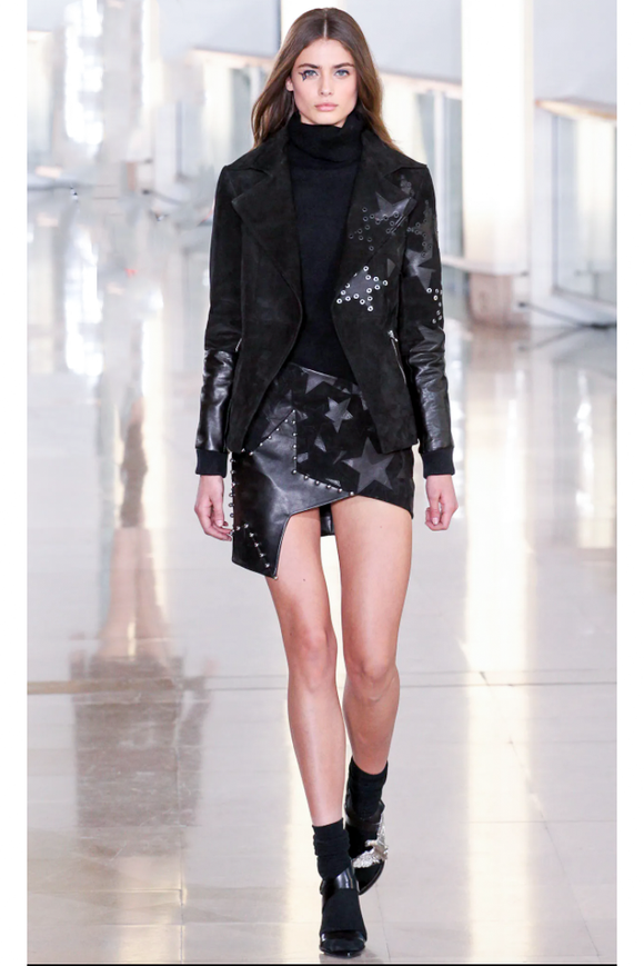 Anthony Vaccarello Black Suede Grommet Stud Star Leather Jacket Runway Fall 2015