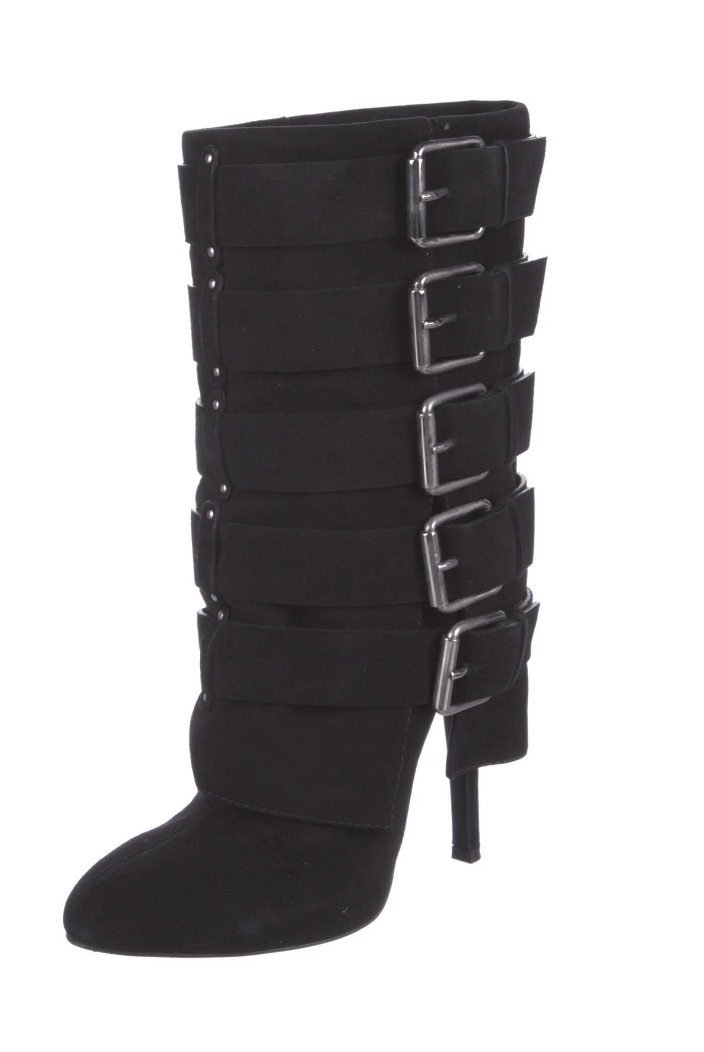 BALMAIN x Giuseppe Zanotti ベルトデザインブーツ 38 Balmain x Giuseppe Zanotti Black Suede Multi Buckle Heel Boot Shoe