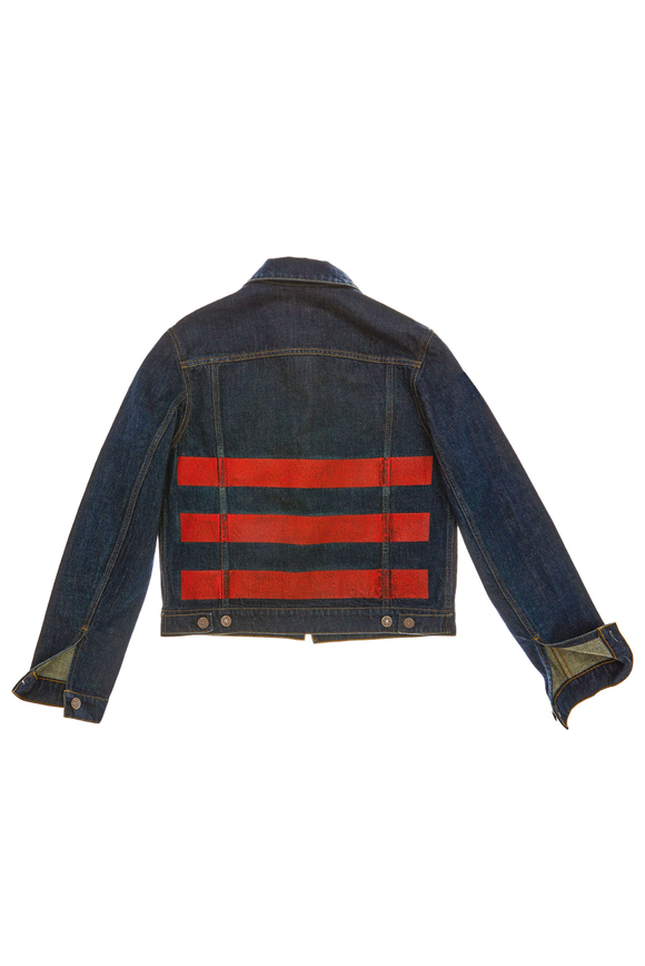Helmut Lang Denim Red Stripe Jacket Reproduction of Iconic 1997 Runway Collection