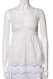 Peter Som White Cotton Sheer Scallop Edged Tank Top