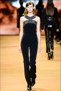 Mugler Black Leather Wool Quilted Neck Line Jumpsuit Runway Fall 2016