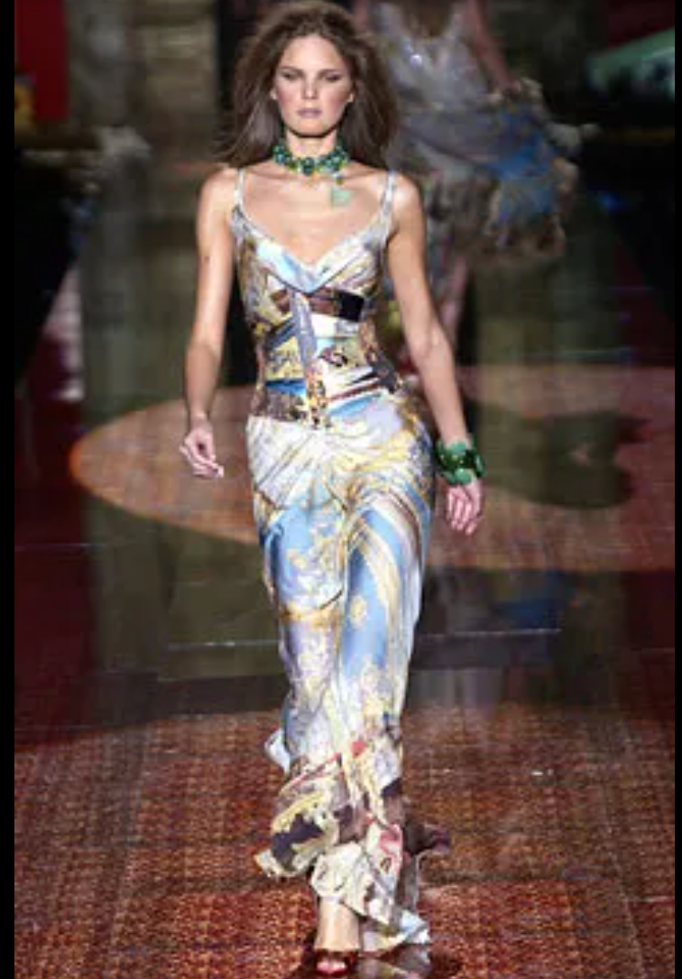 Roberto Cavalli Corset Just Cavalli Silk Print Gown Dress Runway